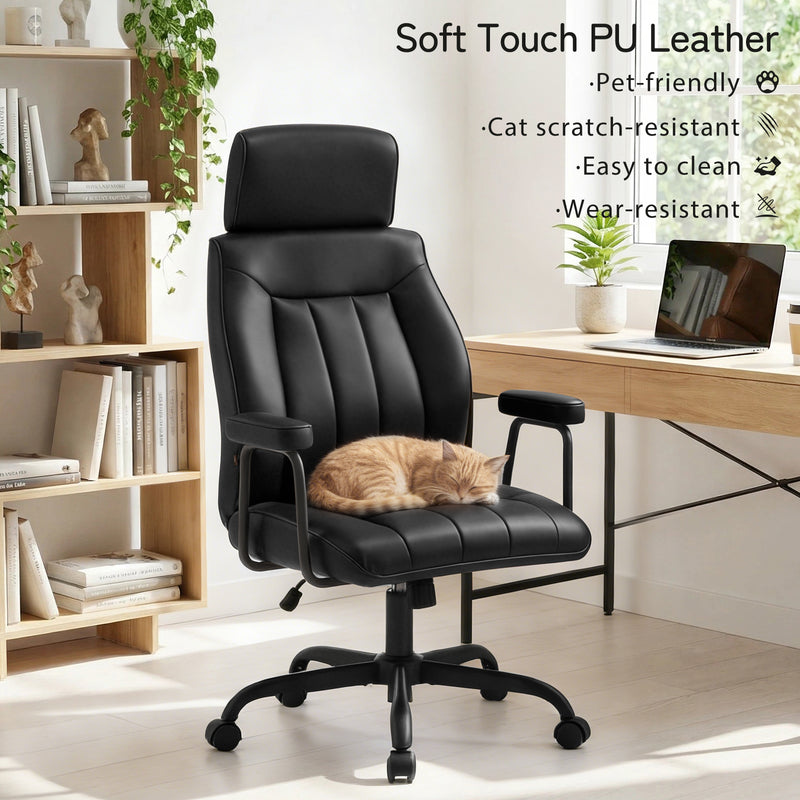 Leather Home Office Desk Chair Mid Century Modern Office Chair With Lumbar Support