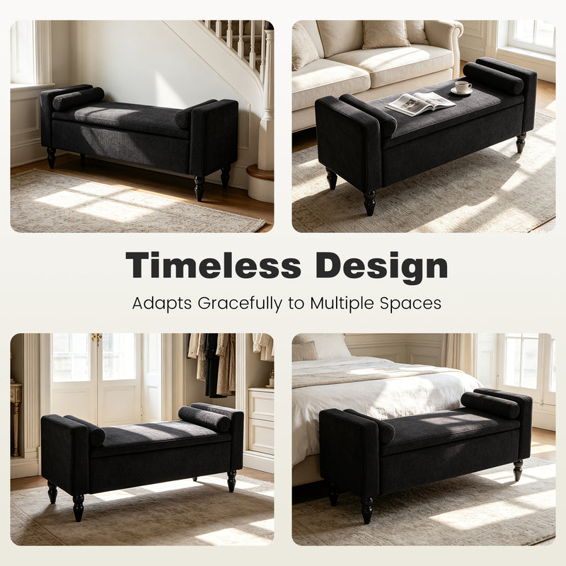 45.7’’ Linen Storage Ottoman Bench With Round Cushion