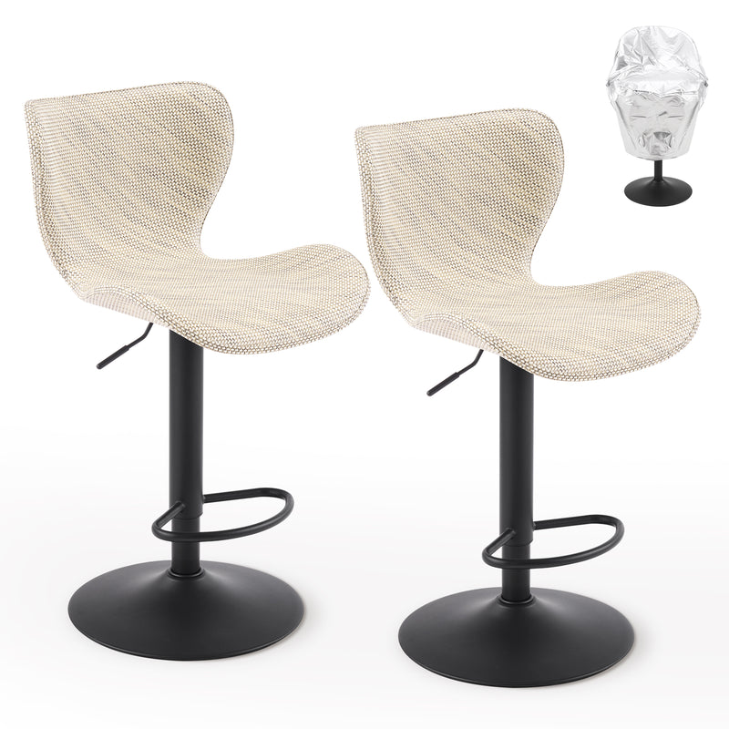 Adjustable Outdoor HDPE Bar Stools Set of 2, All-Weather Textilene Swivel Patio Bar Chairs