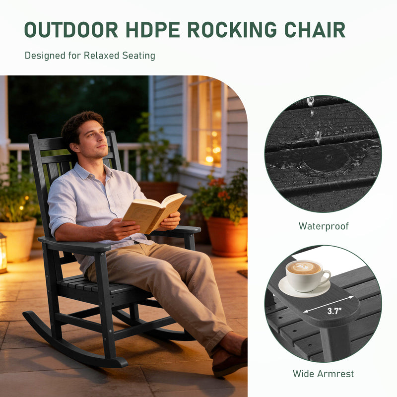 Oversized Rocking Chairs Set of 2, HDPE Outdoor Rocking Chair for Adults with High Back
