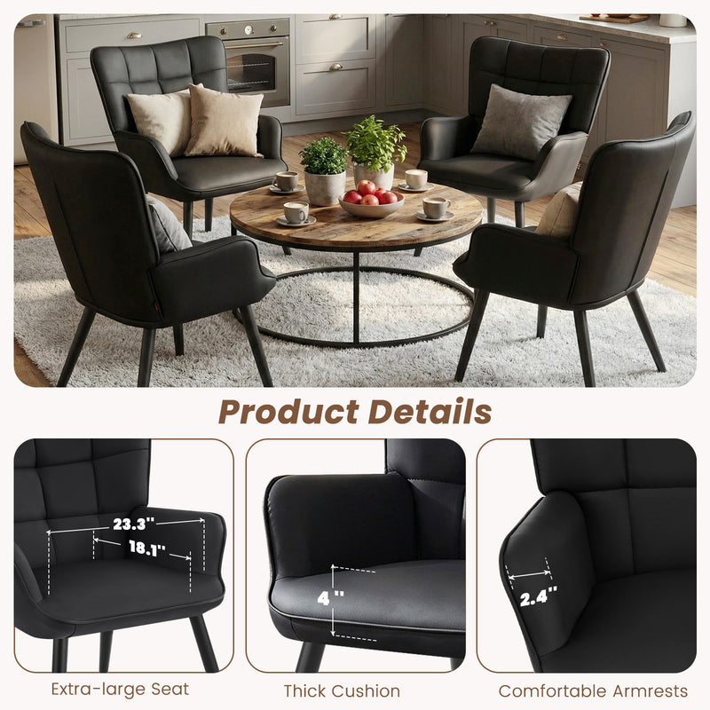 PU Leather Accent Chair With High Backrest Comfortable Tufted With Feather-Like Armrests