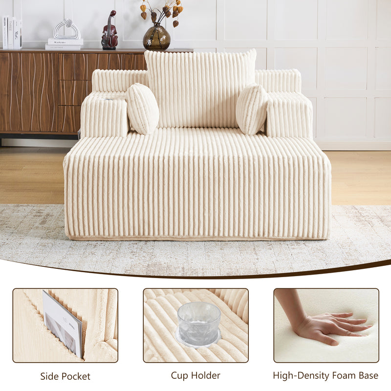 66" Oversized Chaise Lounge Indoor, Upholstered Sofa Bed with 1 Cup Holders & 4 Side Pockets