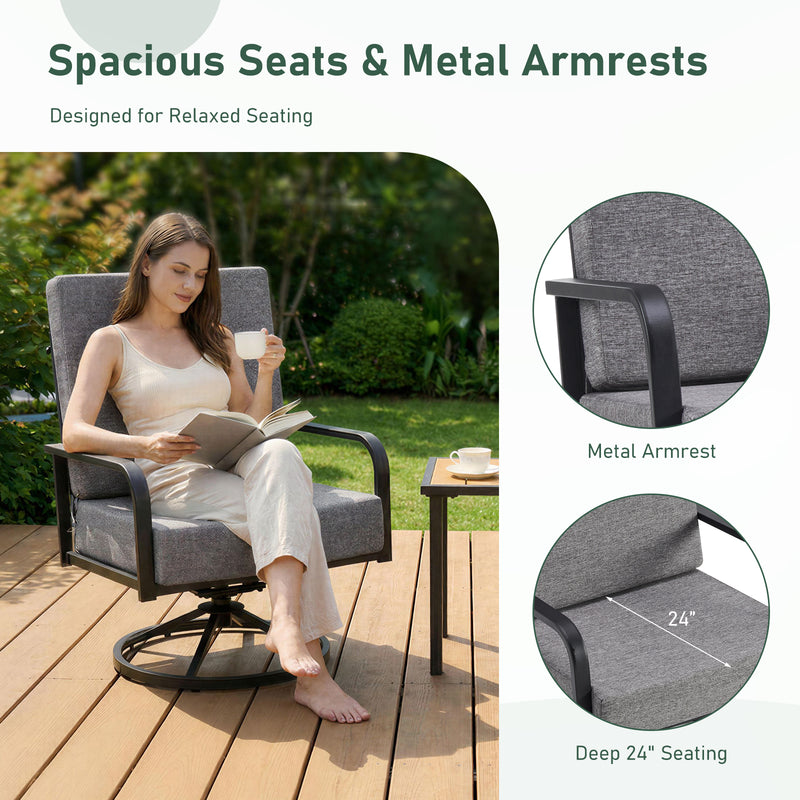 3 Piece Outdoor Bistro Set, 360° Swivel Rocking Chairs and Side Table