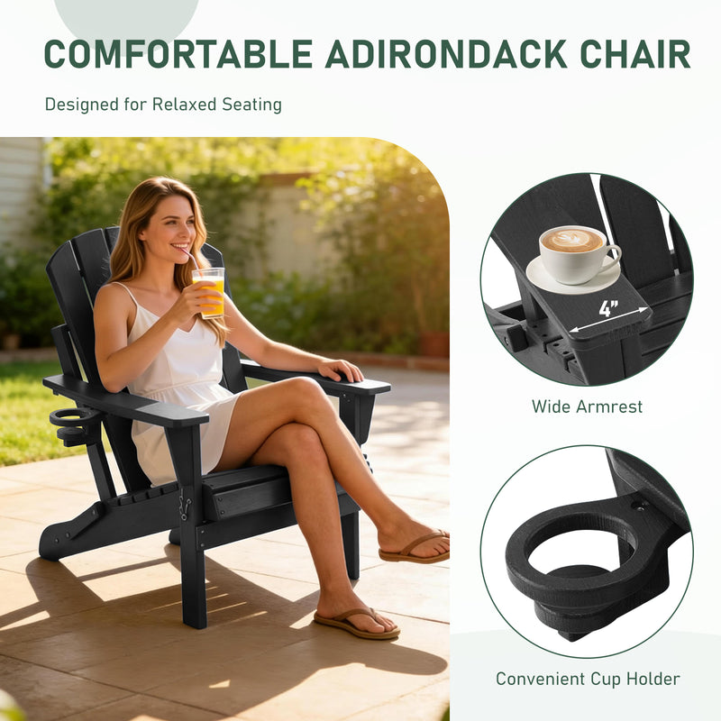 Folding Adirondack Chairs Set of 2, Outdoor HDPE Patio Chairs