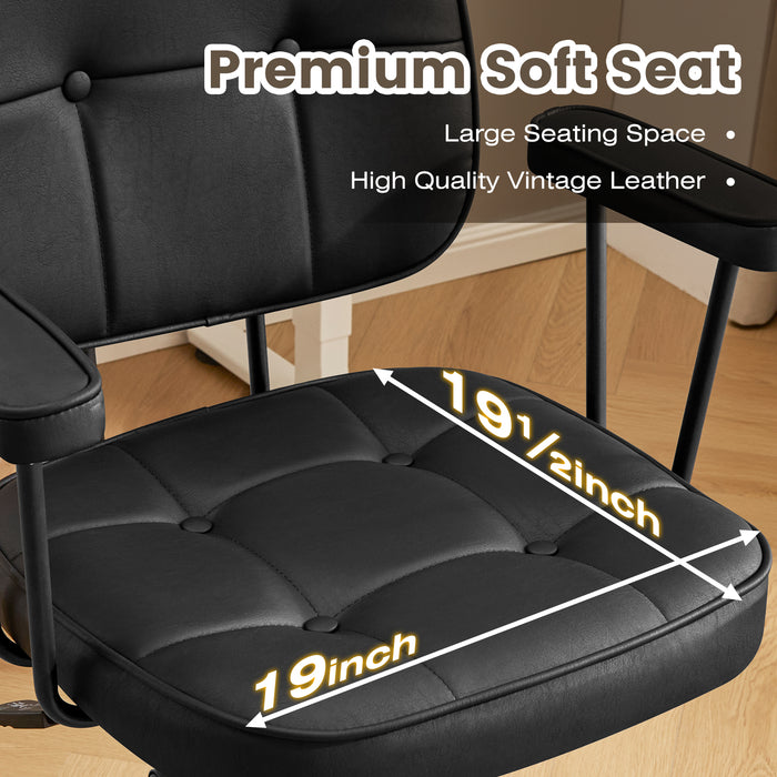 Home Office Chair with Wheels Padded Armrest, Ergonomic Leather Desk Chair with Mid Back Lumbar Support Adjustable Height Rolling Swivel Executive Compact Task Chairs