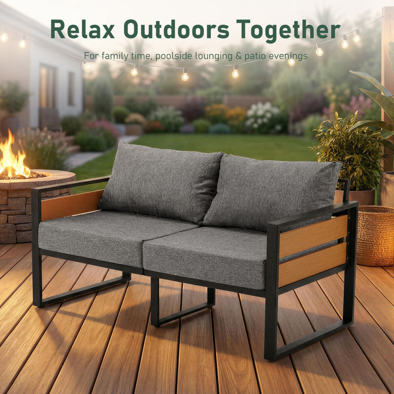 Furniliving 1-Piece Steel Outdoor Sectional, 2-Seats Patio Conversation Set with Deep Seating