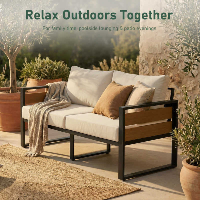 Furniliving 1-Piece Steel Outdoor Sectional, 2-Seats Patio Conversation Set with Deep Seating
