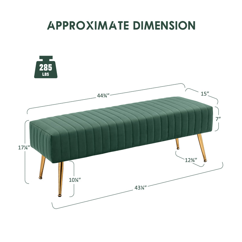 44.75" End of Bed Bench,Modern Tufted Velvet Ottoman Bench With Gold Legs