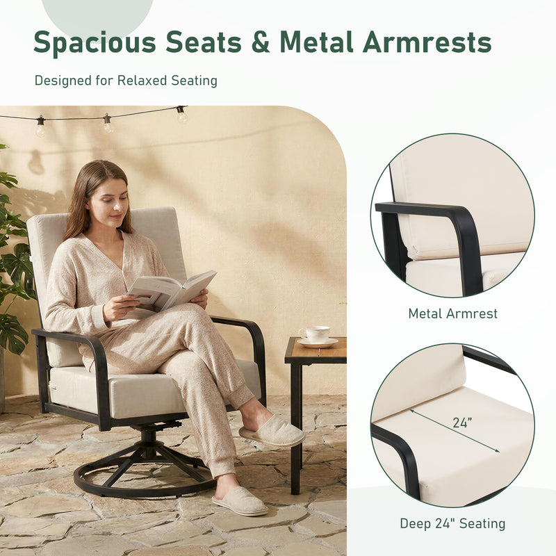 3 Piece Outdoor Bistro Set, 360° Swivel Rocking Chairs and Side Table