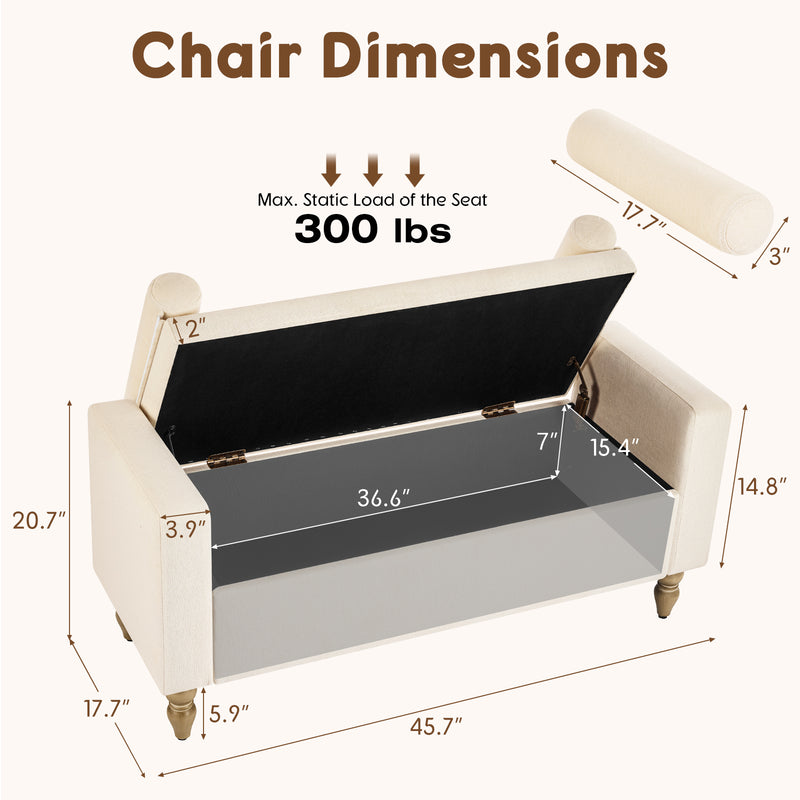 45.7’’ Linen Storage Ottoman Bench With Round Cushion