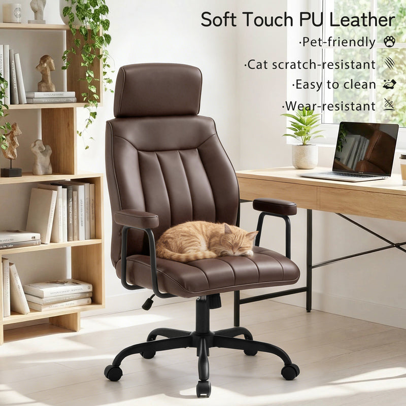 Leather Home Office Desk Chair Mid Century Modern Office Chair With Lumbar Support