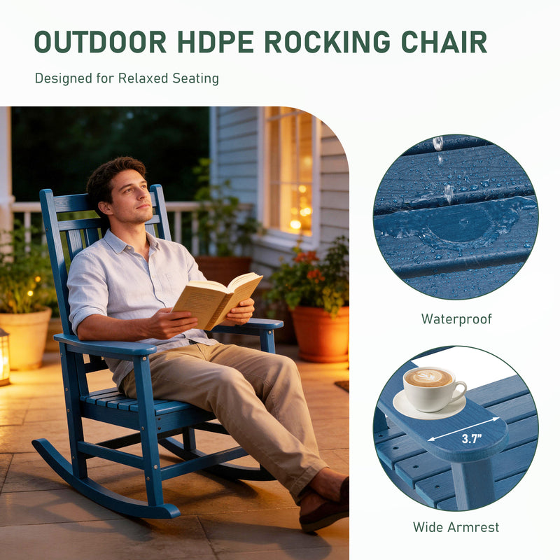 Oversized Rocking Chairs Set of 2, HDPE Outdoor Rocking Chair for Adults with High Back