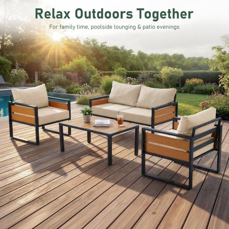 Furniliving  Patio Furniture Set, 2-Piece Steel Outdoor Sectional, 2-Seats Patio Conversation Set with Deep Seating