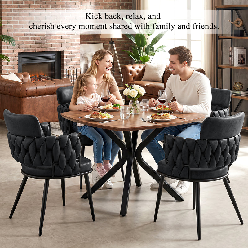 Hand-Woven Dining Chairs Set of 2, Upholstered Luxury Faux Suede Dining Room Chairs with Ergonomic Curved Back