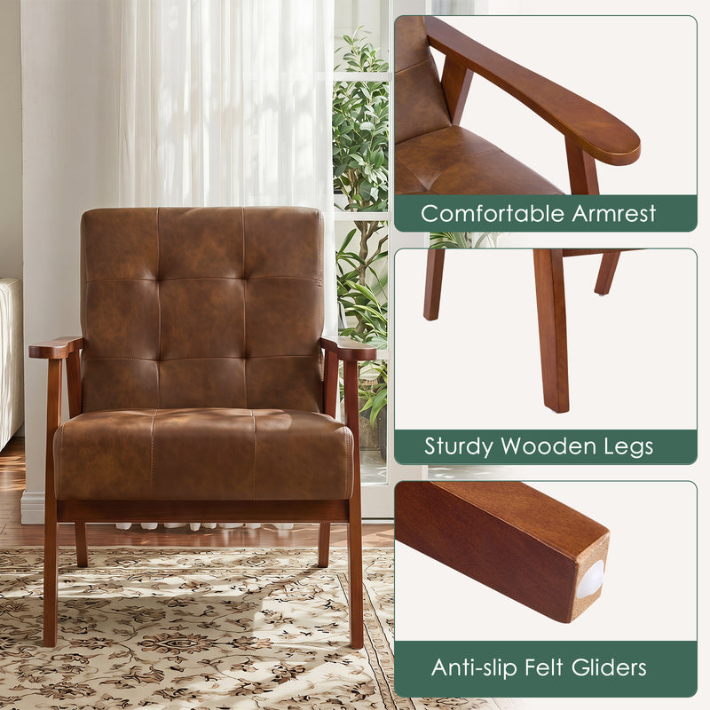 Modern PU Leather Accent Chair With Solid Wood Frame