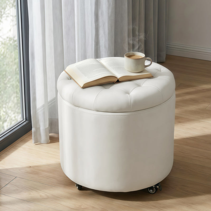 Modern Round Storage Ottoman with Removable Lid &wheels