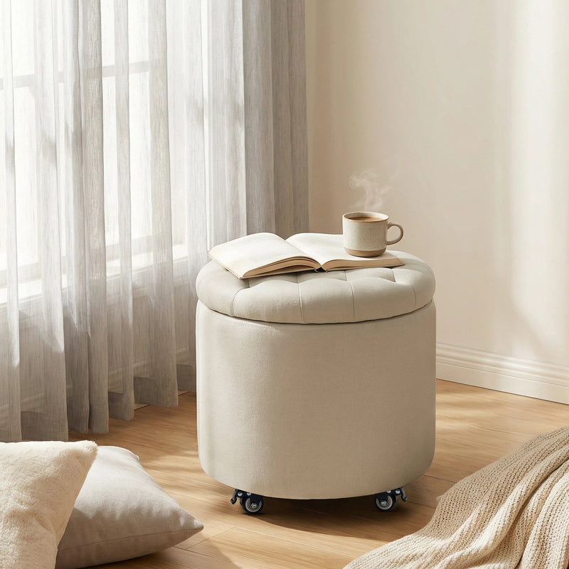 Modern Round Storage Ottoman with Removable Lid &wheels