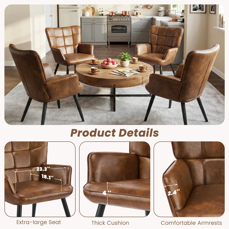 PU Leather Accent Chair With High Backrest Comfortable Tufted With Feather-Like Armrests
