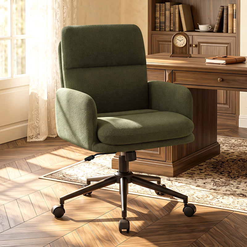Modern Home Office Desk Chair With High Backrest，Chenille Upholstered Accent Chair With Wheels,Adjustable Swivel Computer Chair With Plush Curved Back,Fashion Vanity Stool Home Office Chair For Home Office,Study Room