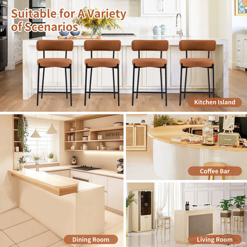 Furnilivng 24'' Bar Stools Set of 2, Modern Boucle Fabric Counter Height Bar Stools with Mid Back, Metal Frame with Upholstered for Kitchen Island, Bar, Dining Room