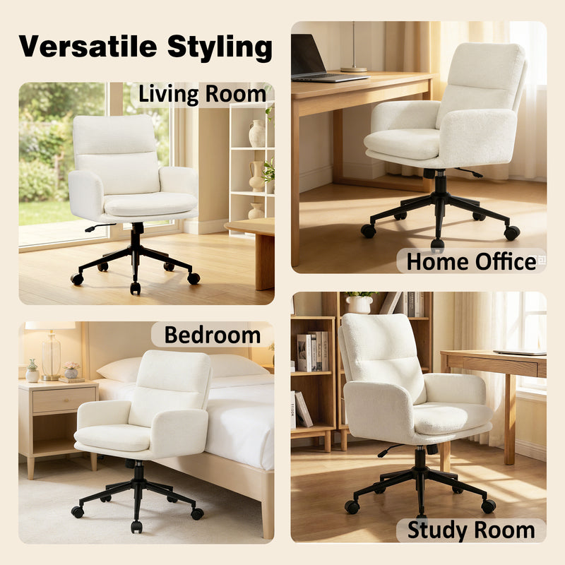 Modern Home Office Desk Chair With High Backrest，Chenille Upholstered Accent Chair With Wheels,Adjustable Swivel Computer Chair With Plush Curved Back,Fashion Vanity Stool Home Office Chair For Home Office,Study Room