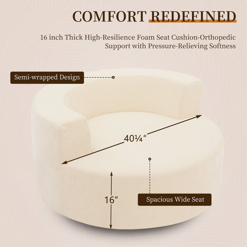360° Swivel Oversized Barrel Chair, Chenille Upholstered Round Accent Chair