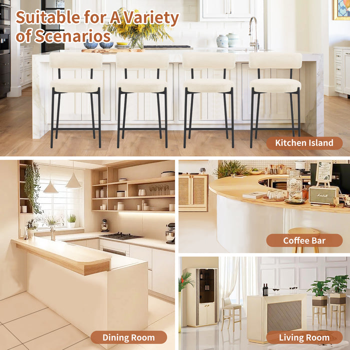 Furnilivng 24'' Bar Stools Set of 2, Modern Boucle Fabric Counter Height Bar Stools with Mid Back, Metal Frame with Upholstered for Kitchen Island, Bar, Dining Room