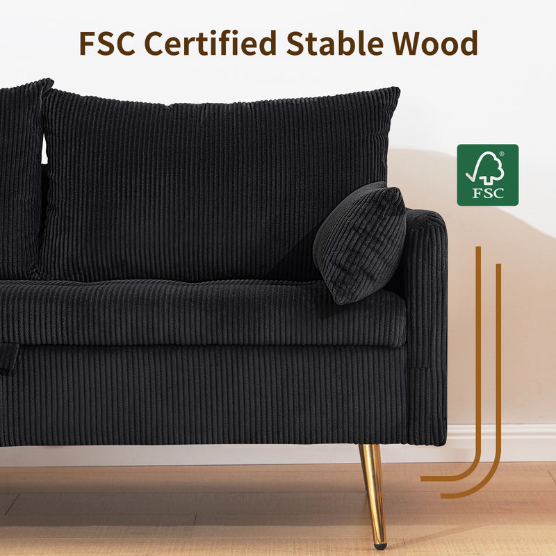 Furniliving Corduroy Upholstered Loveseat With Storage