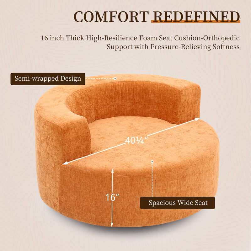 360° Swivel Oversized Barrel Chair, Chenille Upholstered Round Accent Chair