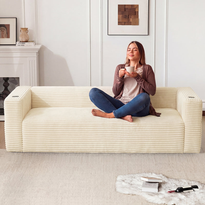 92'' Oversize boneless Sofa,Modern Loveseat with Cup Holder