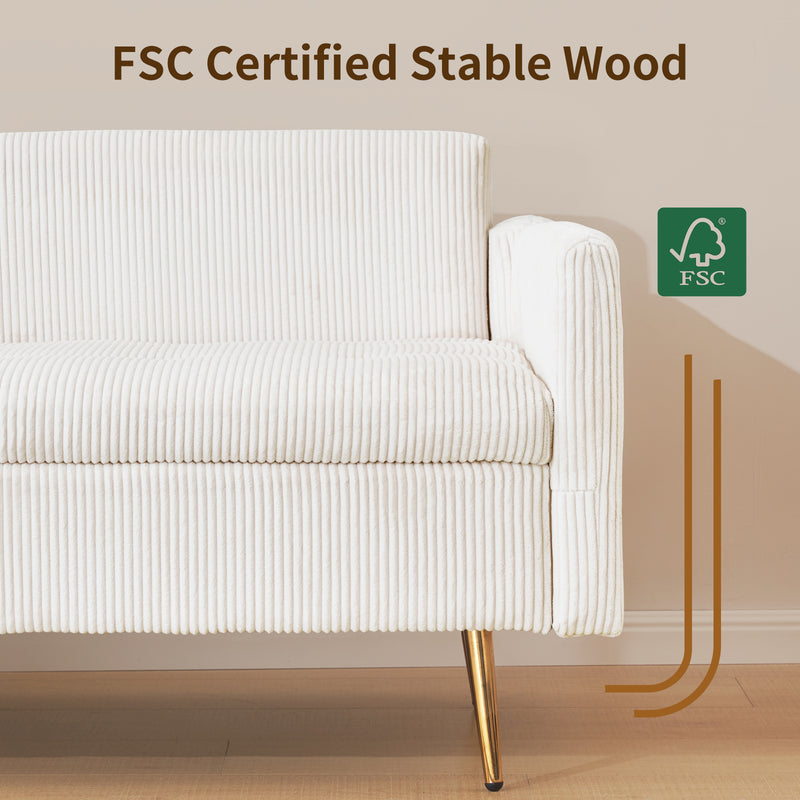 Furniliving Corduroy Upholstered Loveseat With Storage