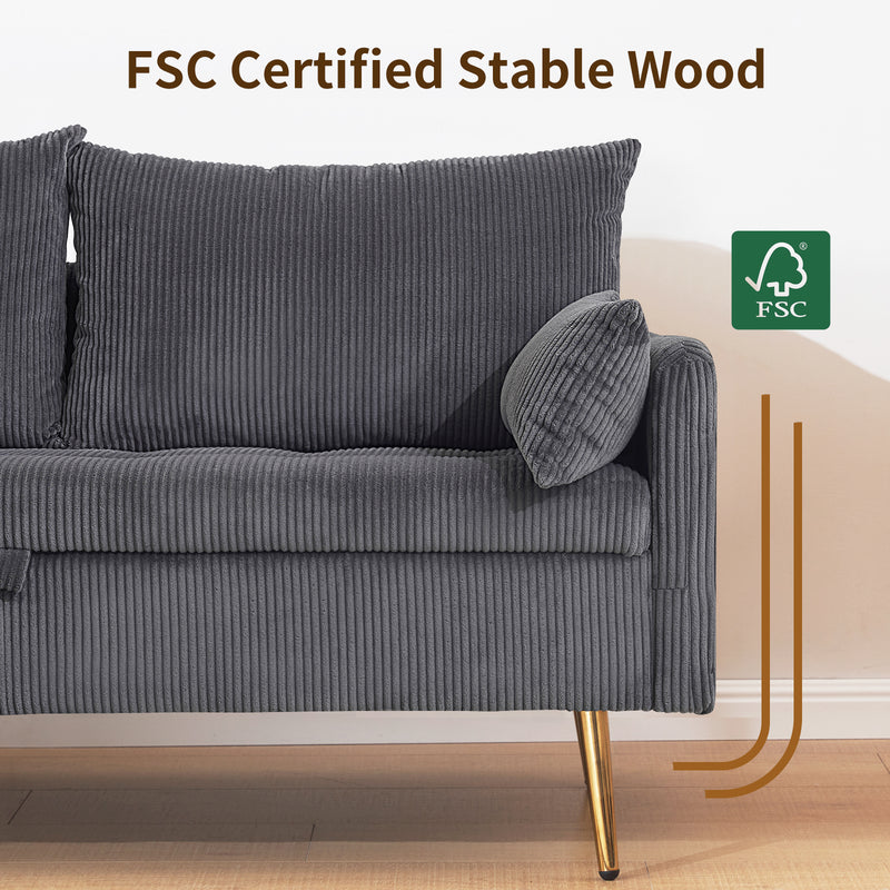 Furniliving Corduroy Upholstered Loveseat With Storage
