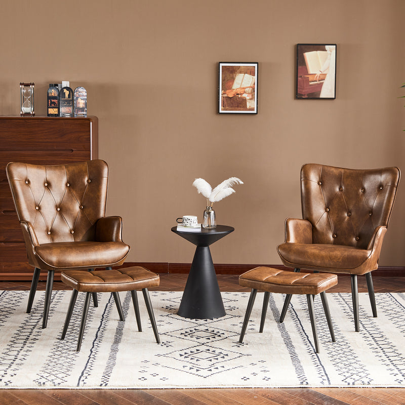 Ethelsville Faux Leather Tufted Armchair with Ottoman
