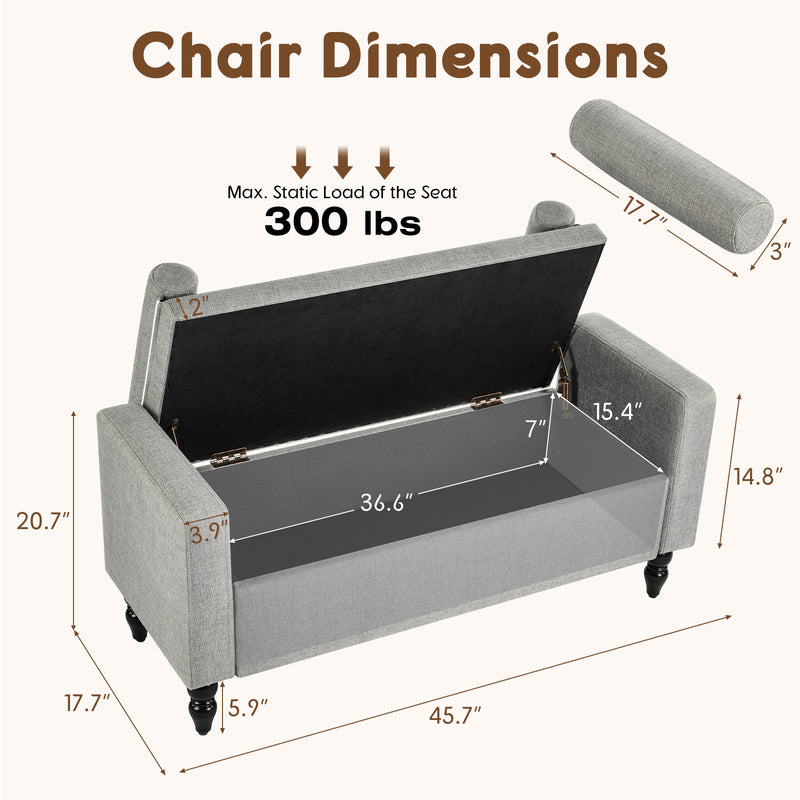 45.7’’ Linen Storage Ottoman Bench With Round Cushion
