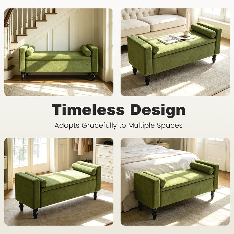 45.7’’ Linen Storage Ottoman Bench With Round Cushion