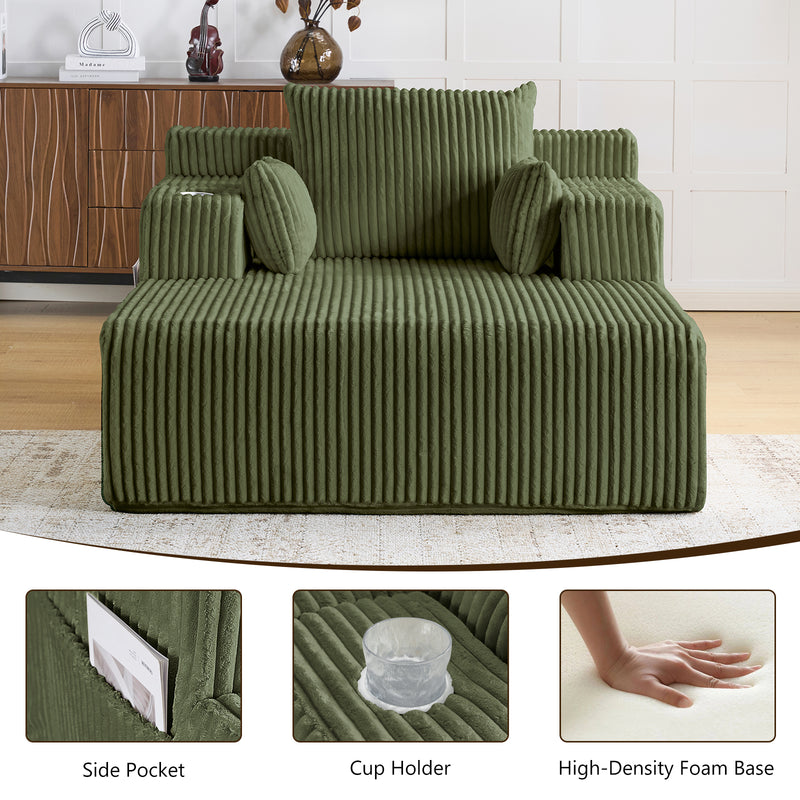 66" Oversized Chaise Lounge Indoor, Upholstered Sofa Bed with 1 Cup Holders & 4 Side Pockets