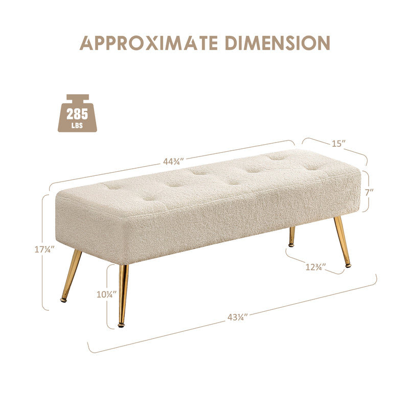 44.75" End of Bed Bench,Modern Tufted Velvet Ottoman Bench With Gold Legs