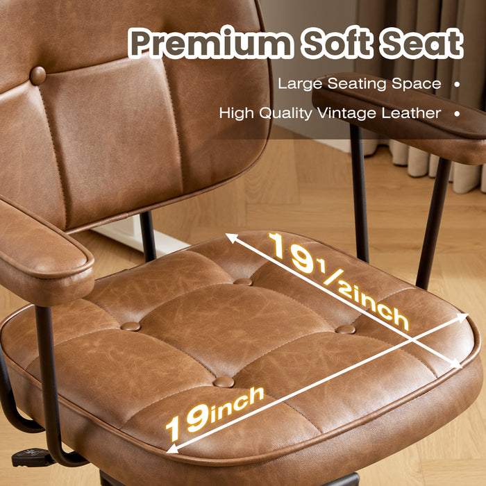 Home Office Chair with Wheels Padded Armrest, Ergonomic Leather Desk Chair with Mid Back Lumbar Support Adjustable Height Rolling Swivel Executive Compact Task Chairs