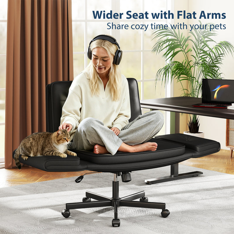Furniliving Oversize Criss Cross Home Office Desk Chair Faux Leather Accent  Chair With Adjustable Arms