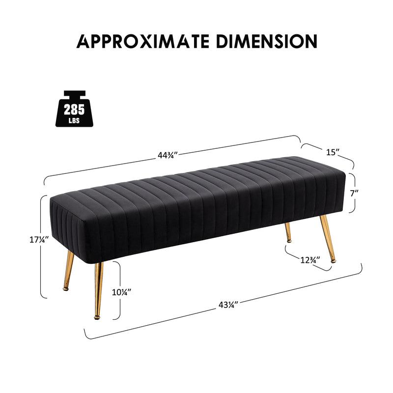 44.75" End of Bed Bench,Modern Tufted Velvet Ottoman Bench With Gold Legs