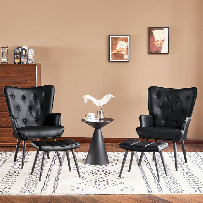 Ethelsville Faux Leather Tufted Armchair with Ottoman