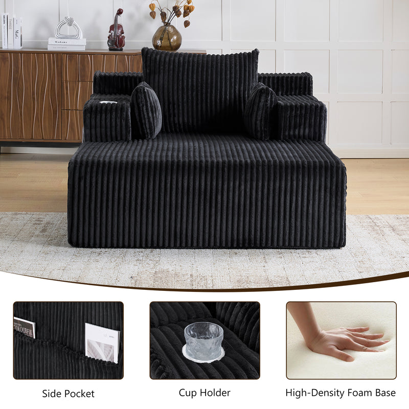 66" Oversized Chaise Lounge Indoor, Upholstered Sofa Bed with 1 Cup Holders & 4 Side Pockets