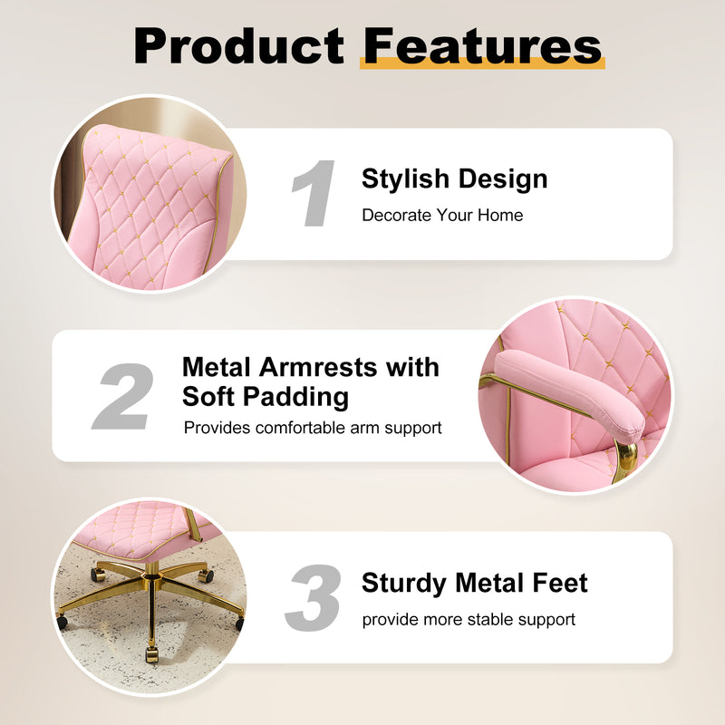 Adjustable Vanity Chair with Golden Legs and Padded Armrest
