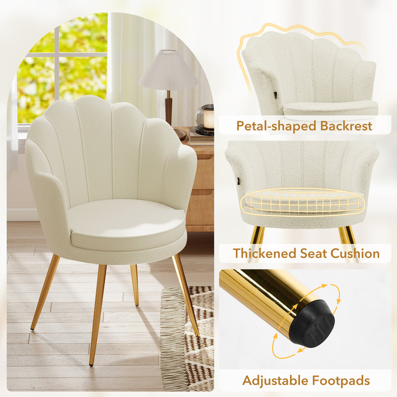 Furniliving Velvet  Vanity Chair Seashell-Shaped Vanity Stool Upholstered Accent Chair With Golden Metal Legs