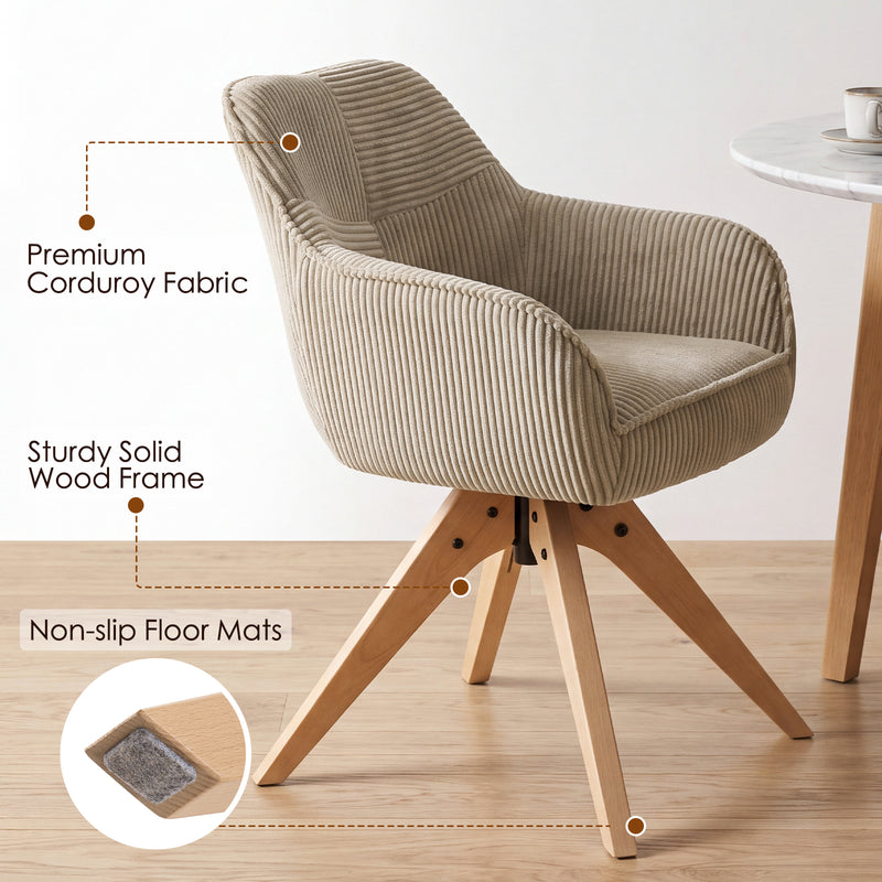 Swivel Corduroy Dining Chairs Set of 2 with Solid Wood Frame and Thicken Cushion