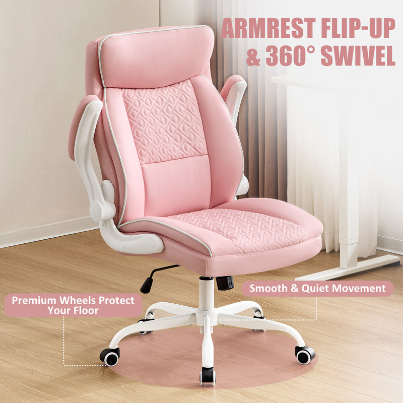 Furniliving Mid Century Modern Office Chair Leather Computer Desk Chair With Flip-Up Armrests