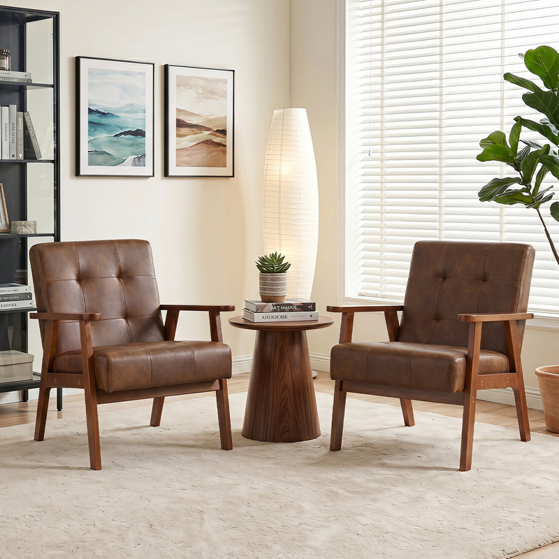 Modern PU Leather Accent Chair With Solid Wood Frame