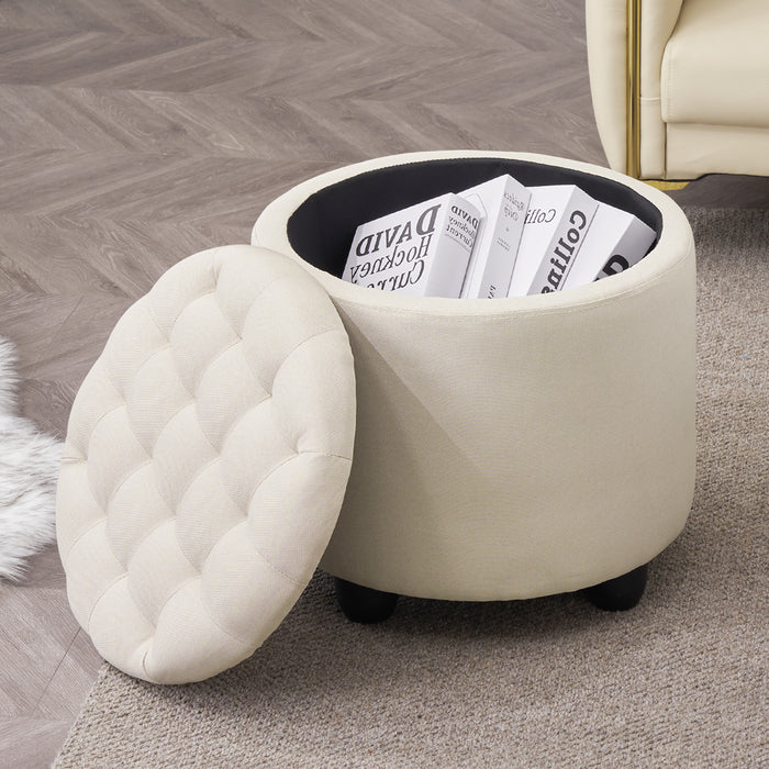 Furniliving Avers Linen White Upholstered Storage Ottoman