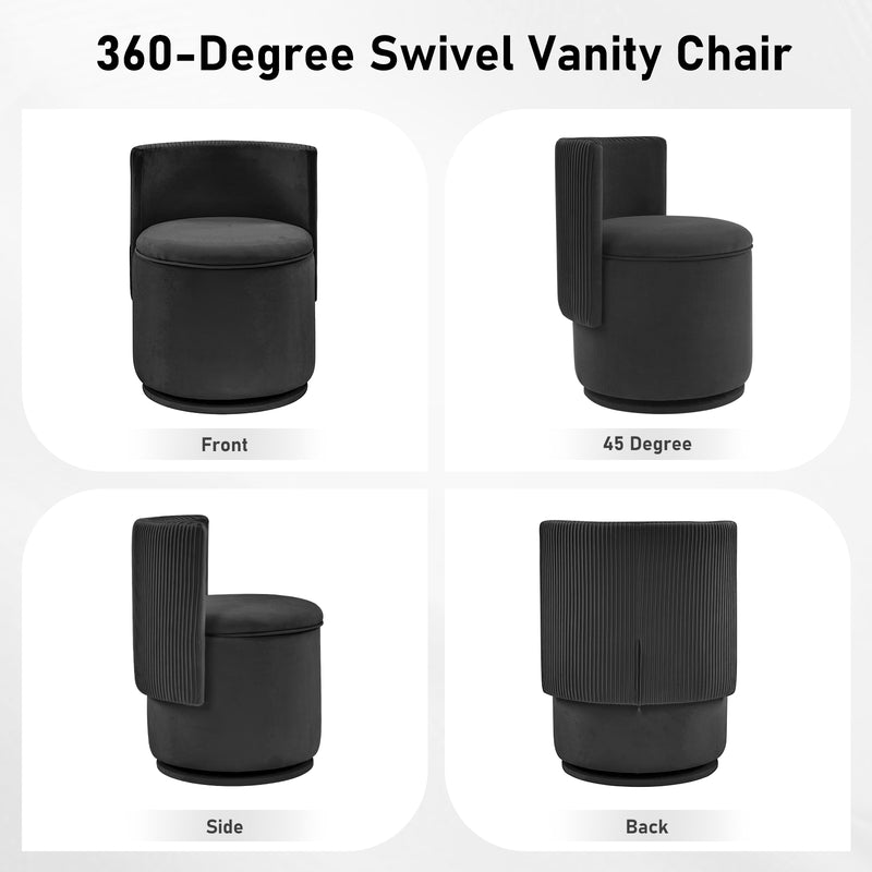 360° Swivel Accent Chair,Velvet Vanity With Storage