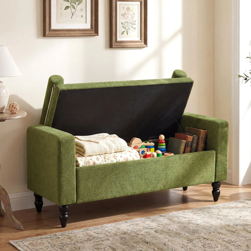 45.7’’ Linen Storage Ottoman Bench With Round Cushion